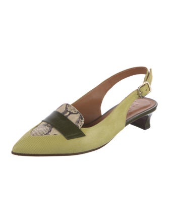 Chie Mihara Leather Animal Print Slingback Pumps