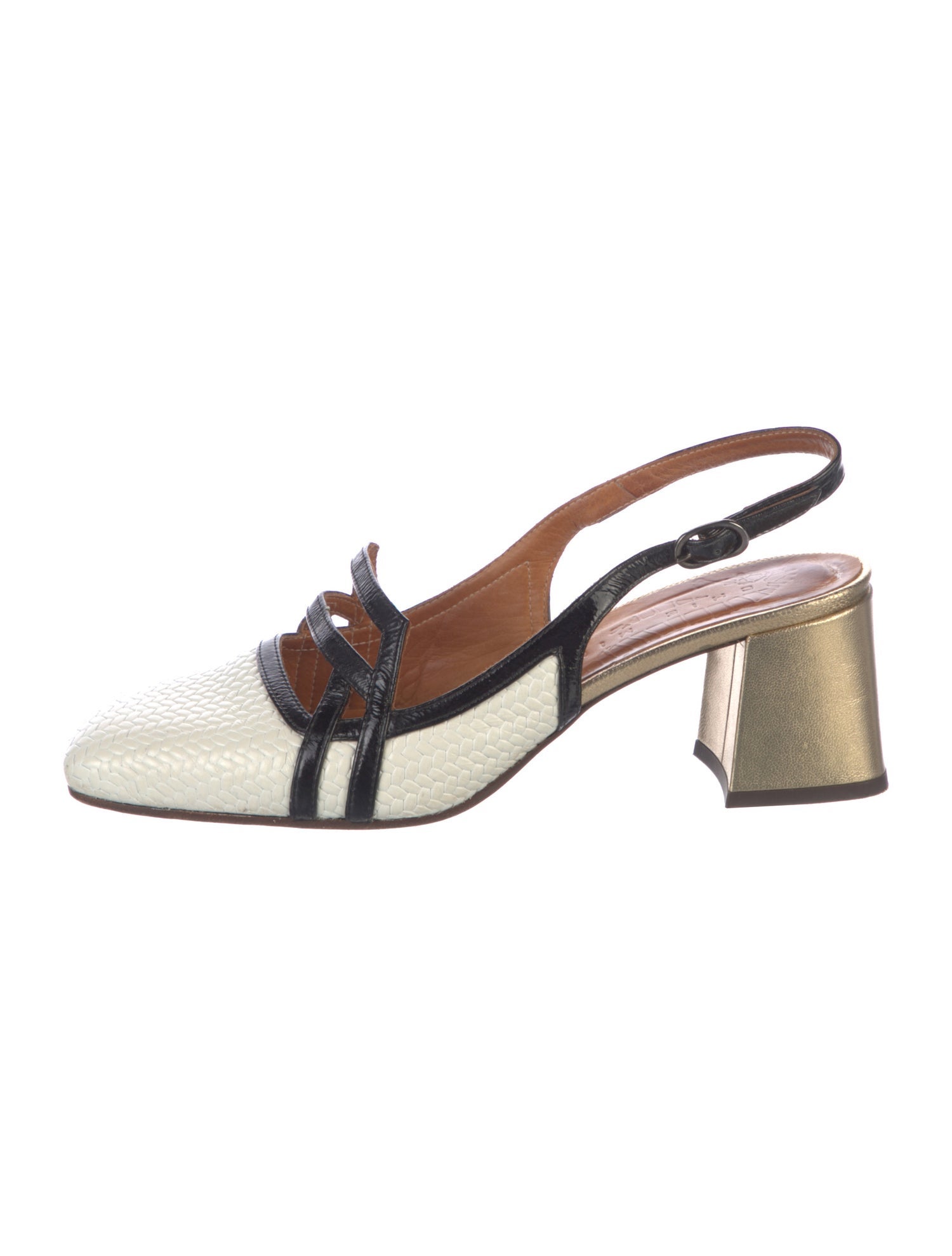 Chie Mihara Leather Colorblock Pattern Slingback Pumps
