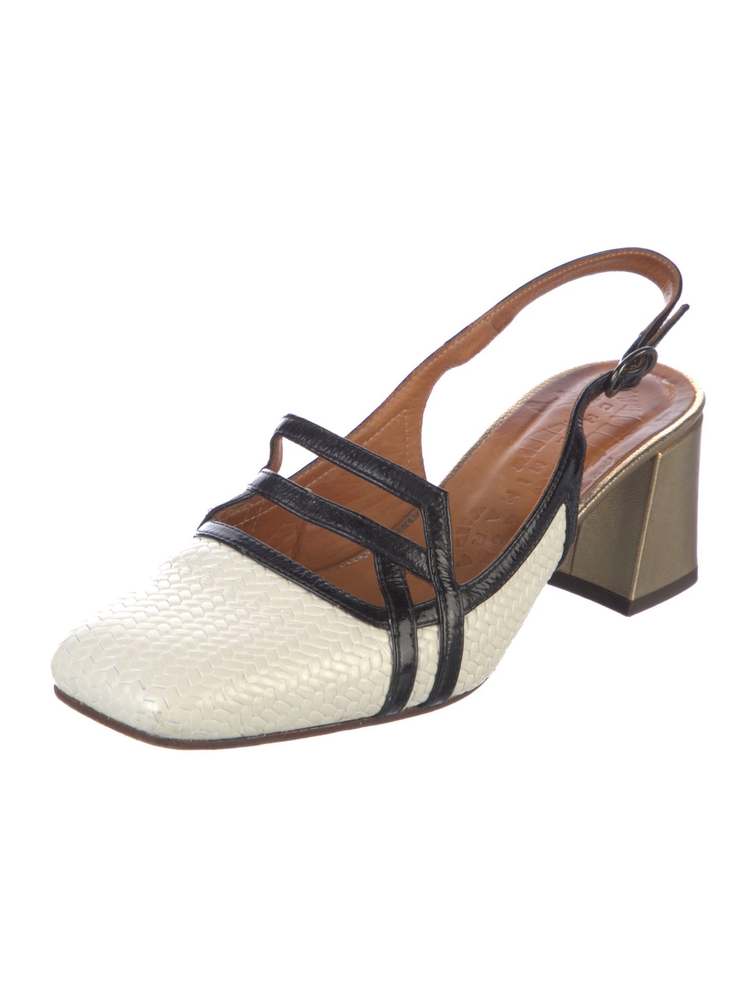 Chie Mihara Leather Colorblock Pattern Slingback Pumps