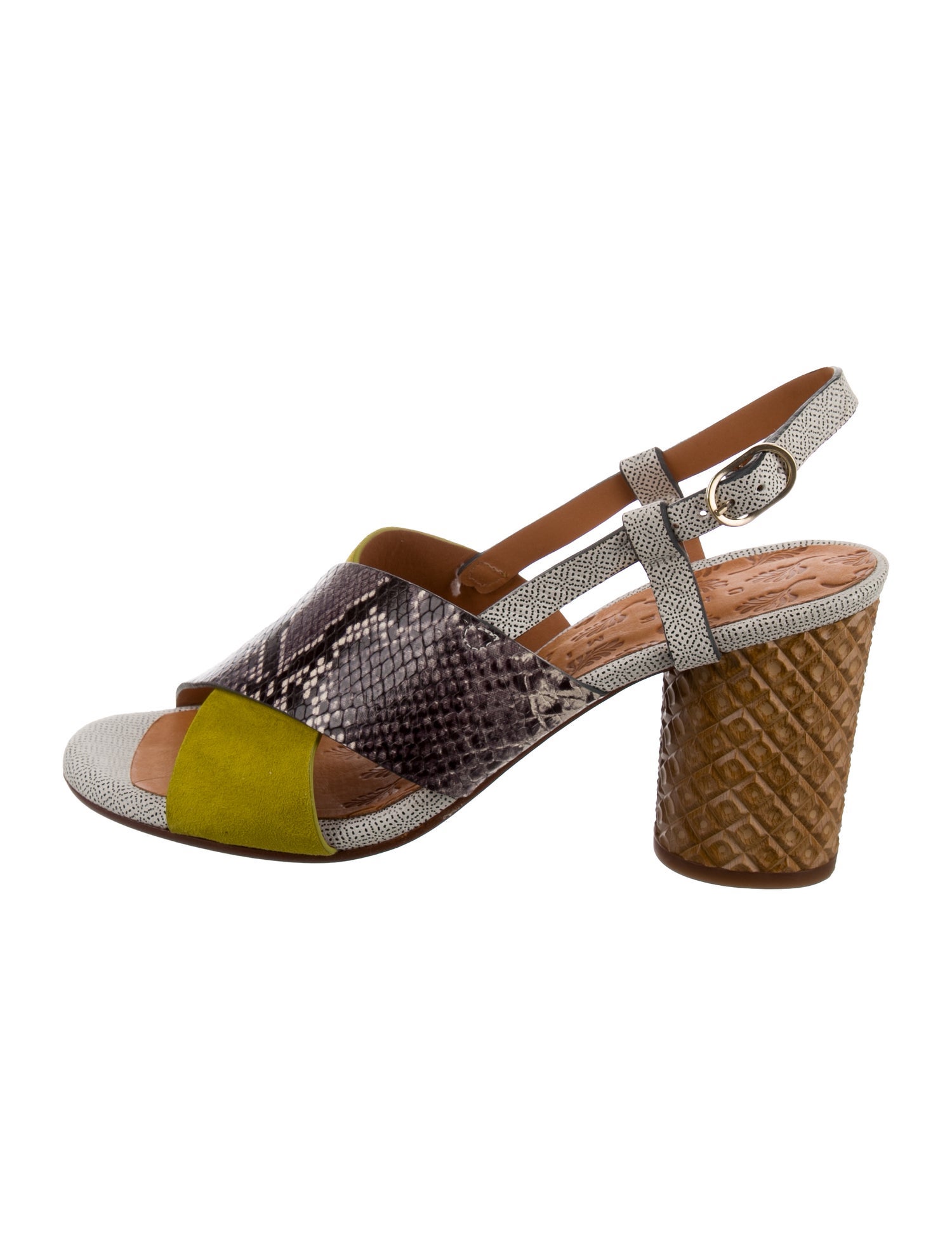 Chie Mihara Leather Animal Print Slingback Sandals