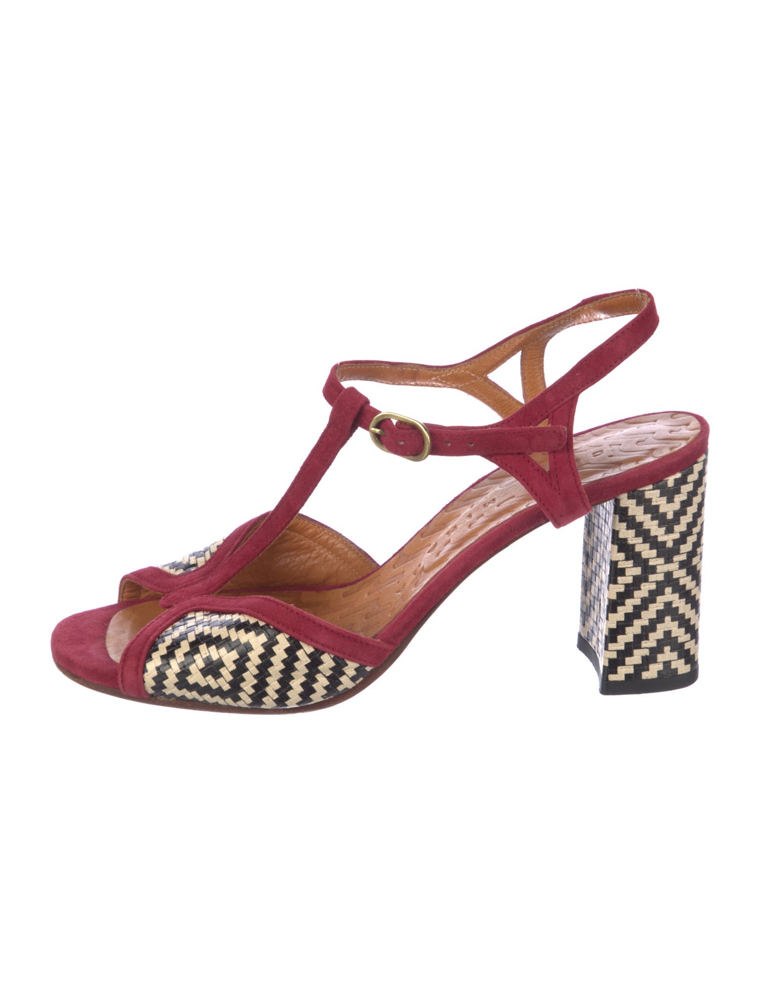 Chie Mihara Suede Patterned T-Strap Sandals