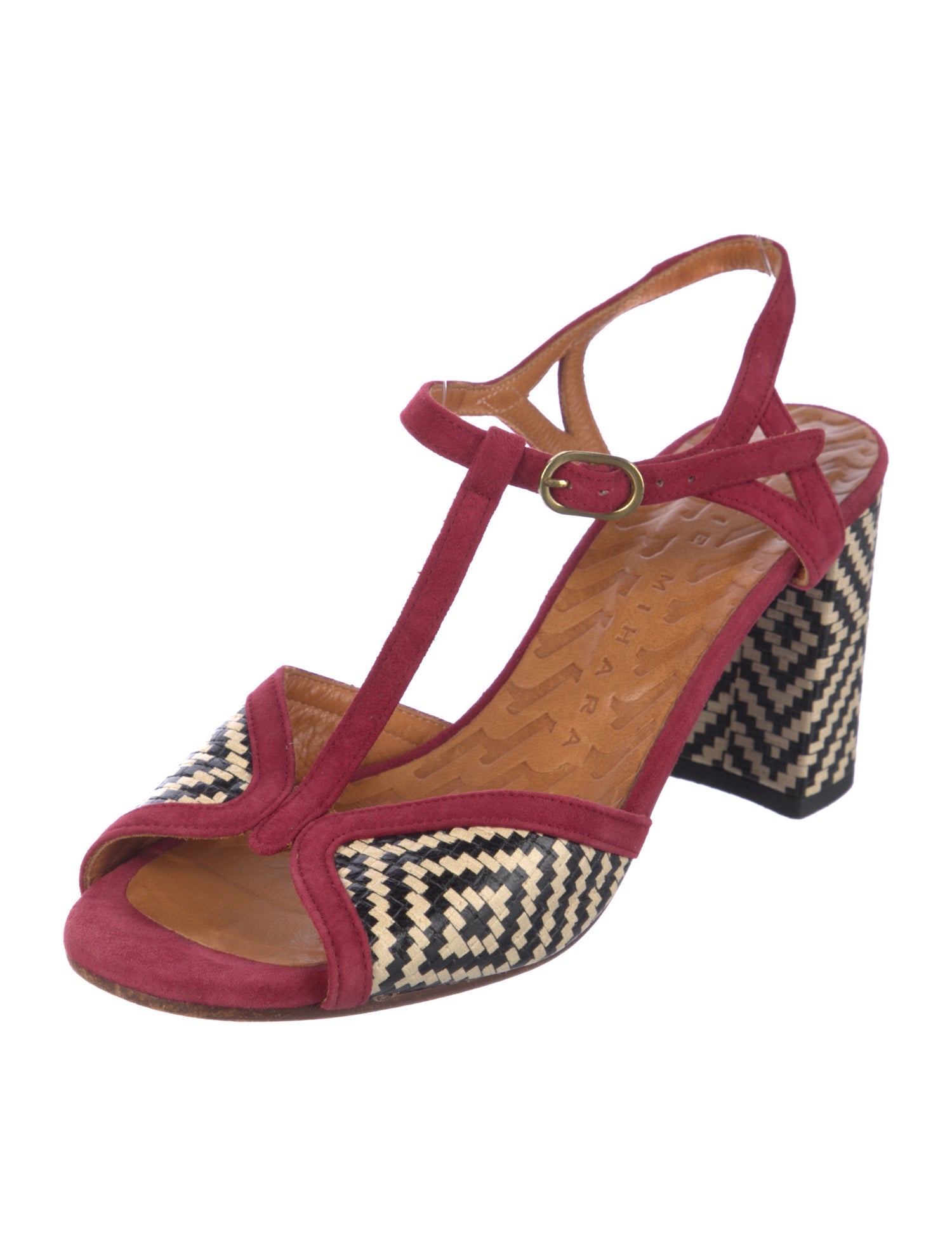 Chie Mihara Suede Patterned T-Strap Sandals