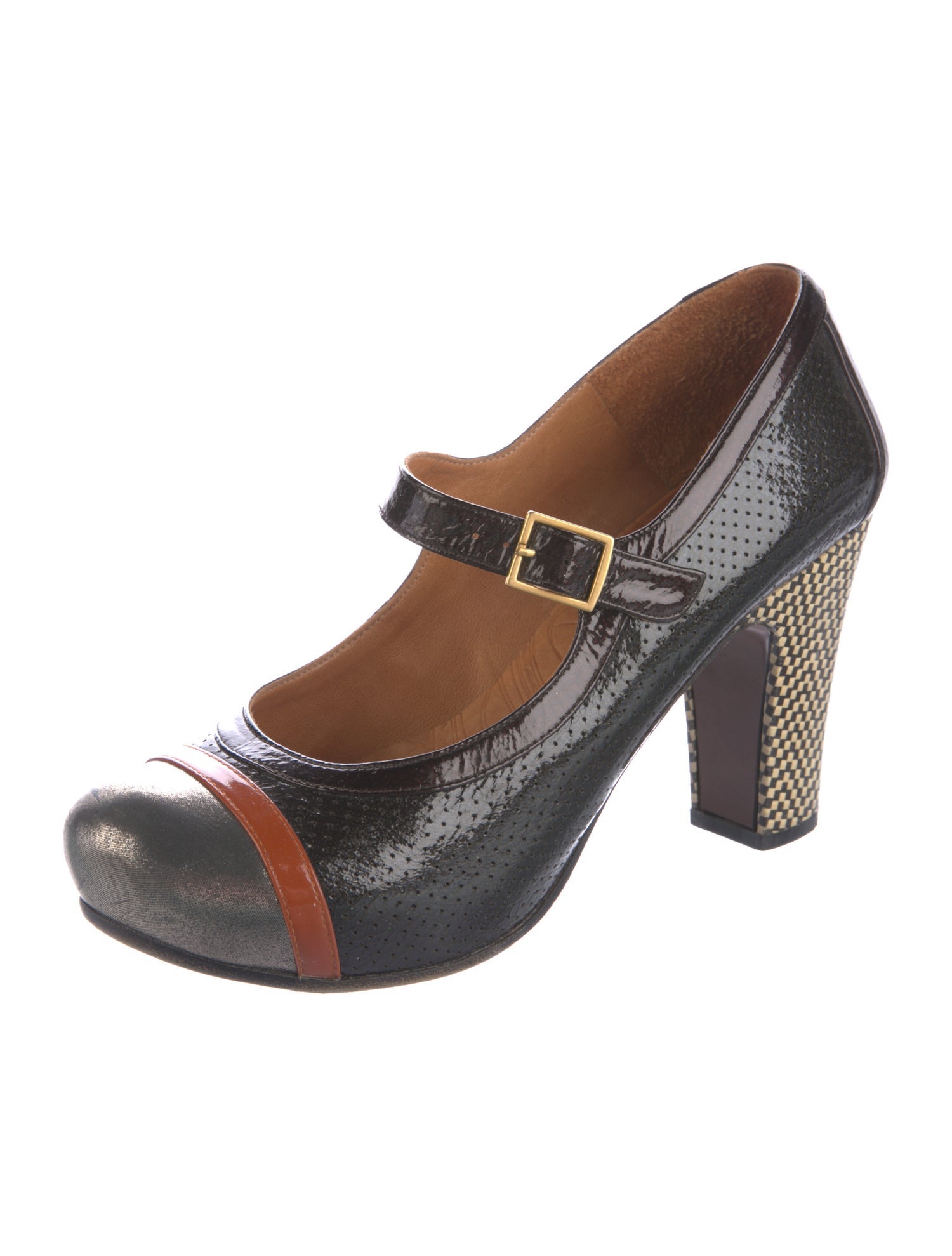 Chie Mihara Leather Colorblock Pattern Pumps