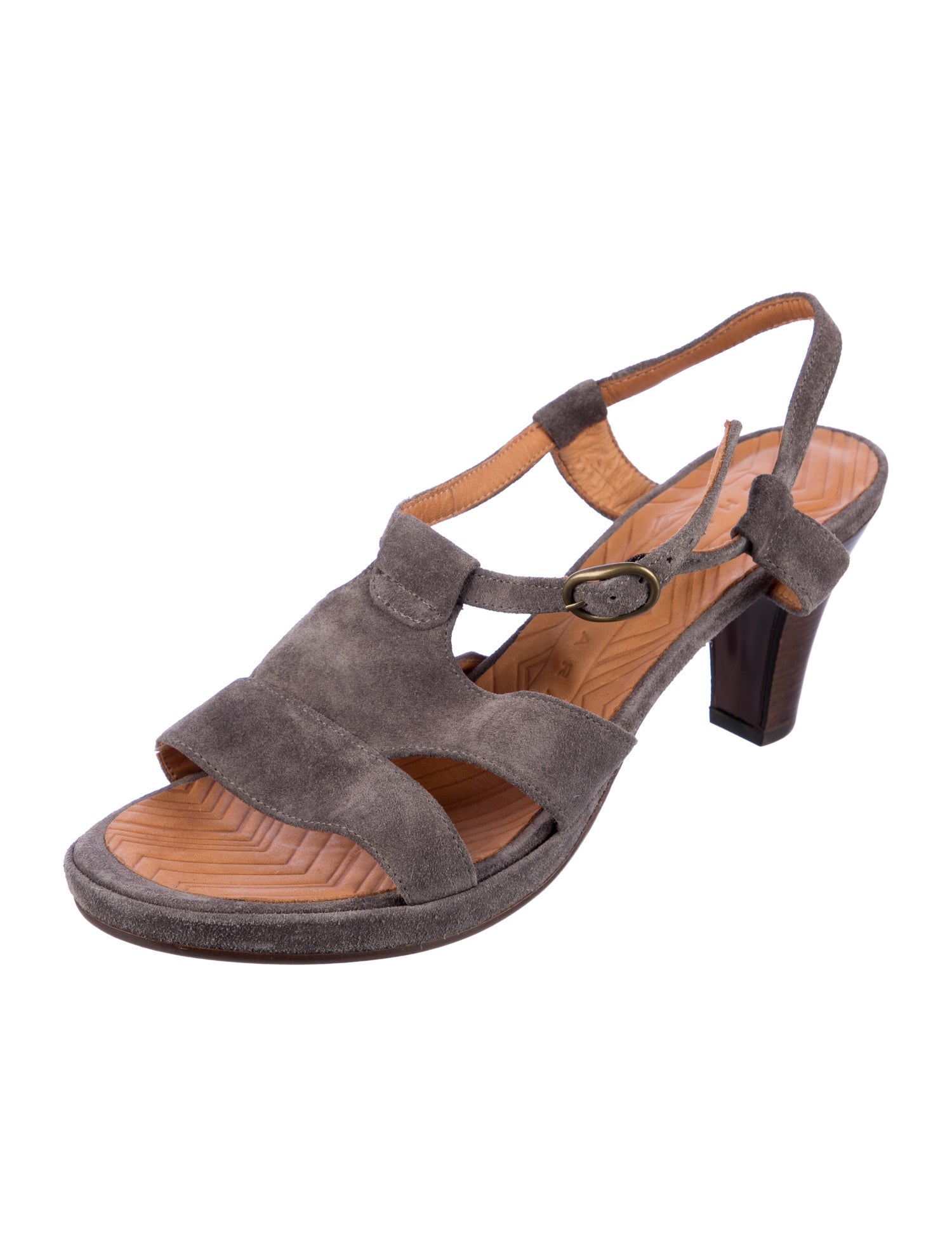 Chie Mihara Suede Leather Trim Embellishment T-Strap Sandals
