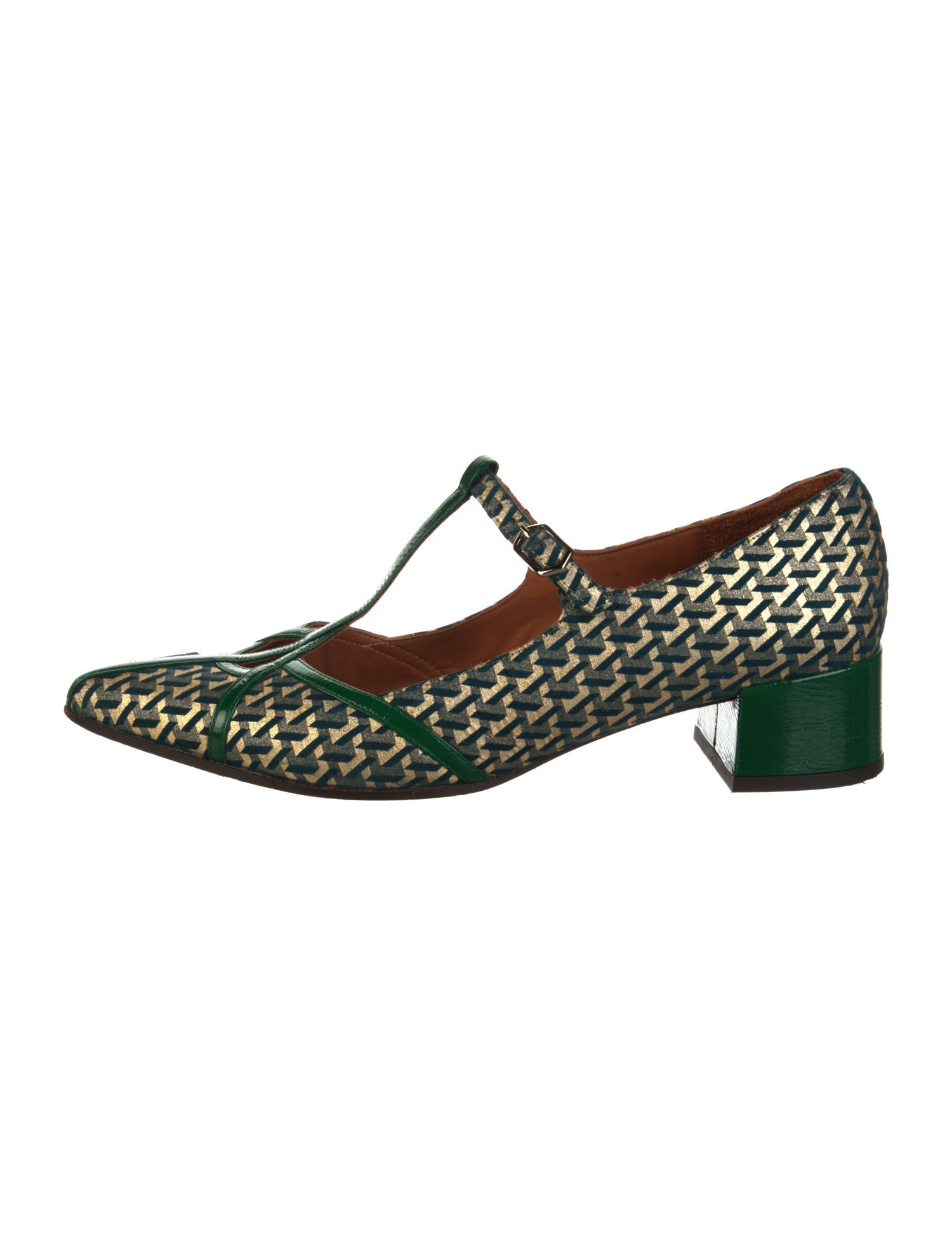 Chie Mihara Printed Cutout Accent T-Strap Pumps