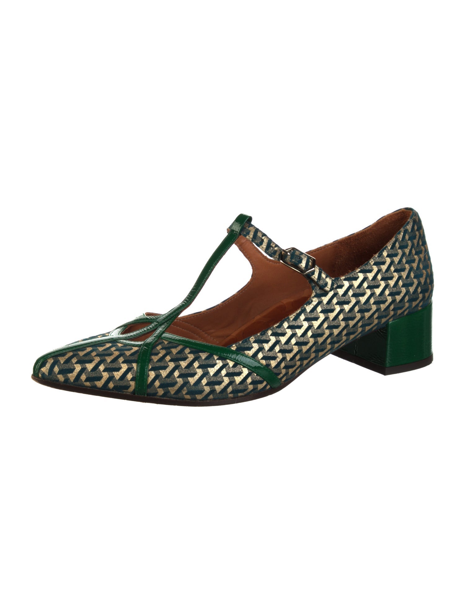 Chie Mihara Printed Cutout Accent T-Strap Pumps