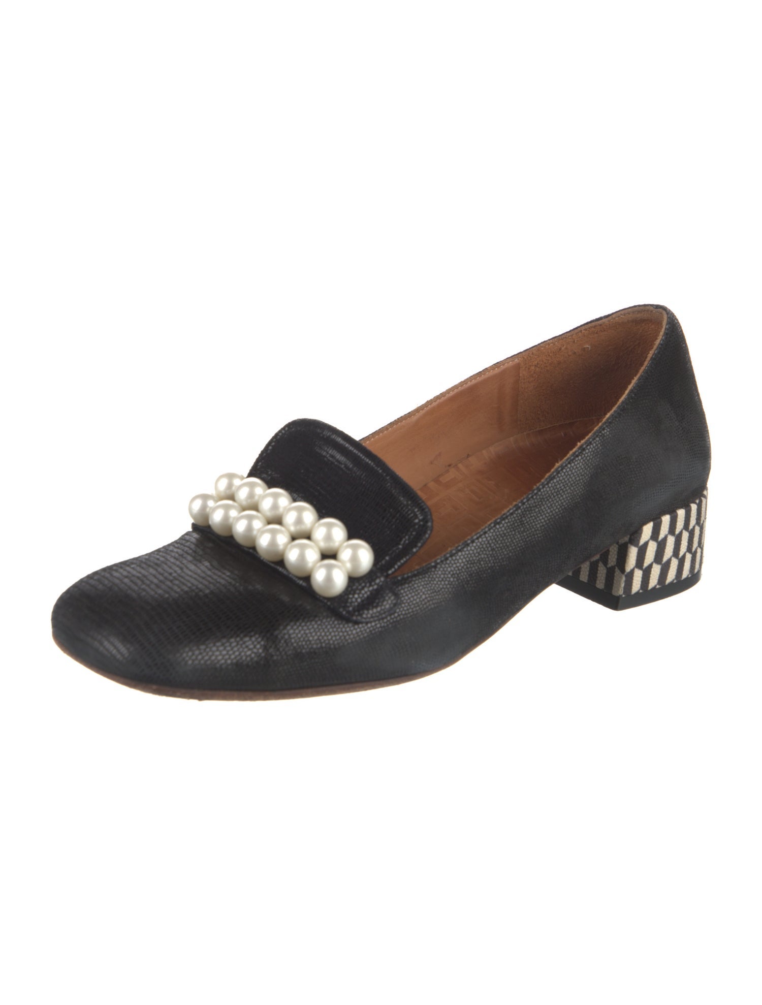 Chie Mihara Embossed Leather Crystal Embellishments Loafers