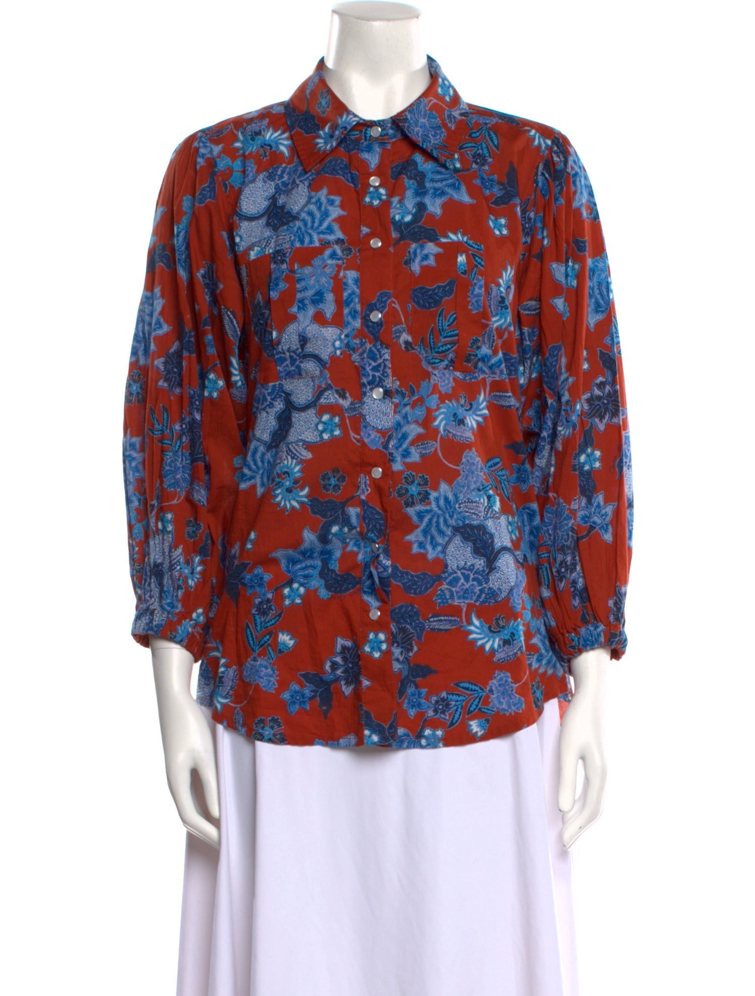 Cara Cara Printed Three-Quarter Sleeve Button-Up Top