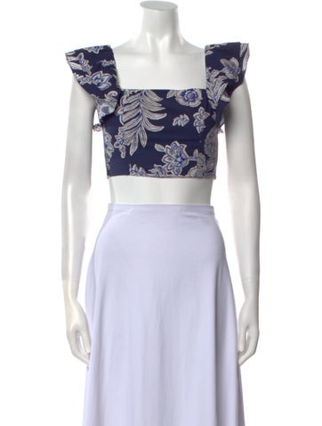 Cara Tops Floral Print Square Neckline Crop Top XS
