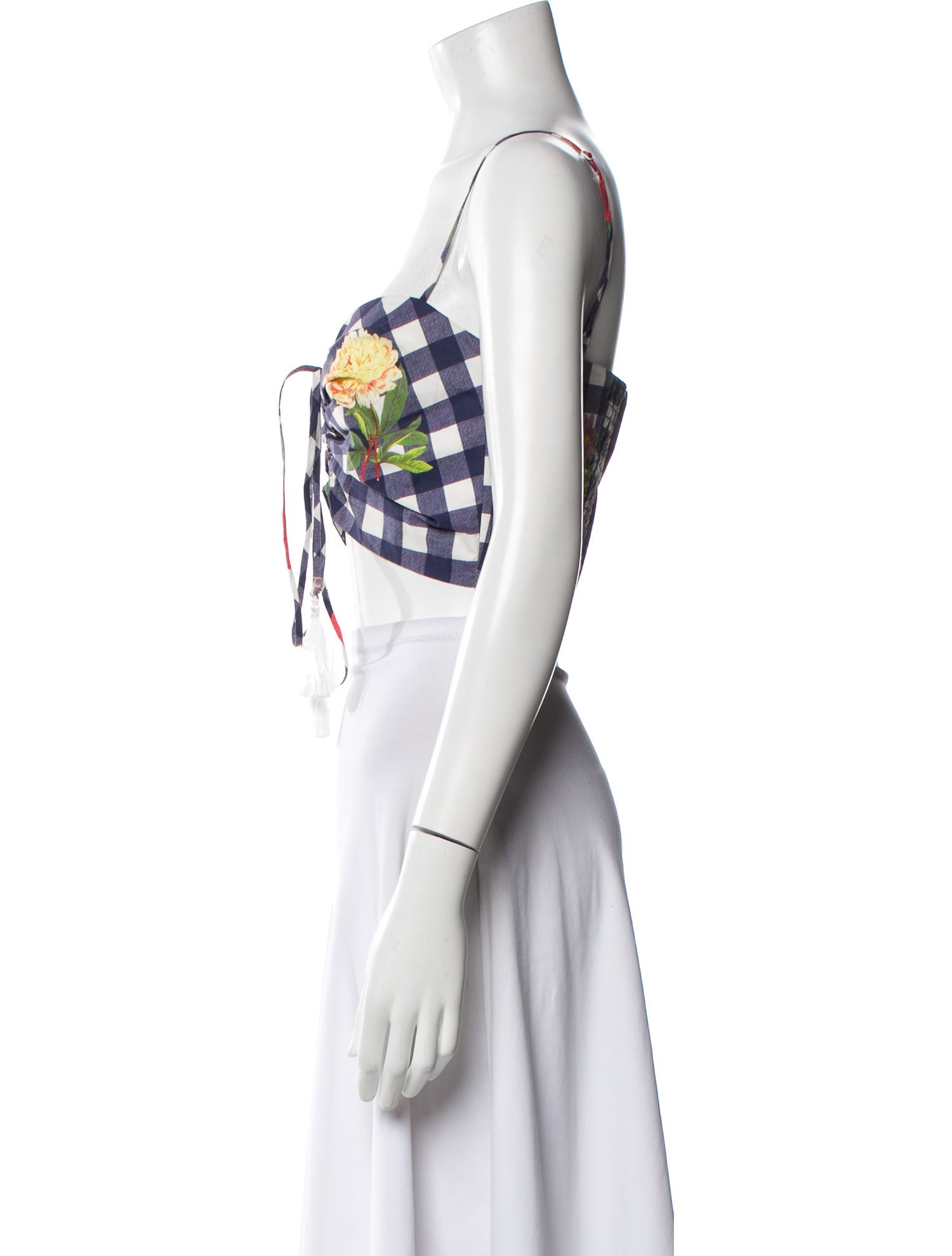 Cara Cara Plaid Print Square Neckline Crop Top