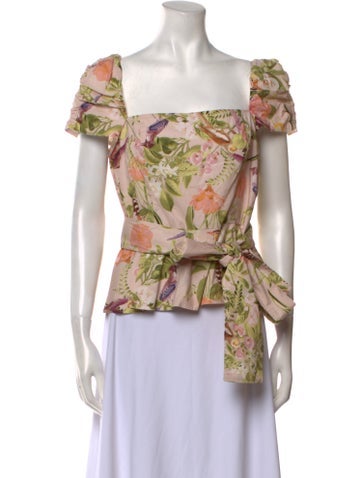 Cara Tops Floral Print Square Neckline Blouse M