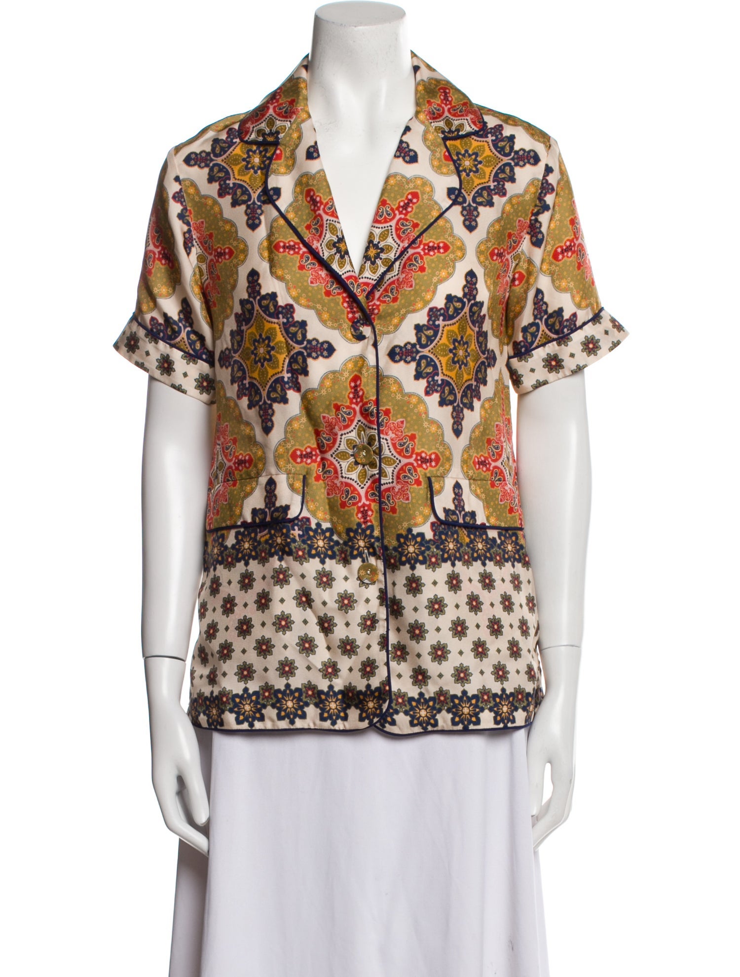 Cara Cara Printed Short Sleeve Button-Up Top