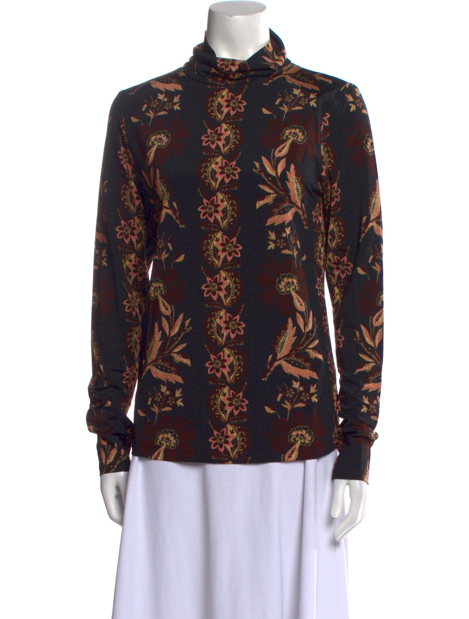 Cara Cara Floral Print Mock Neck Button-Up Top