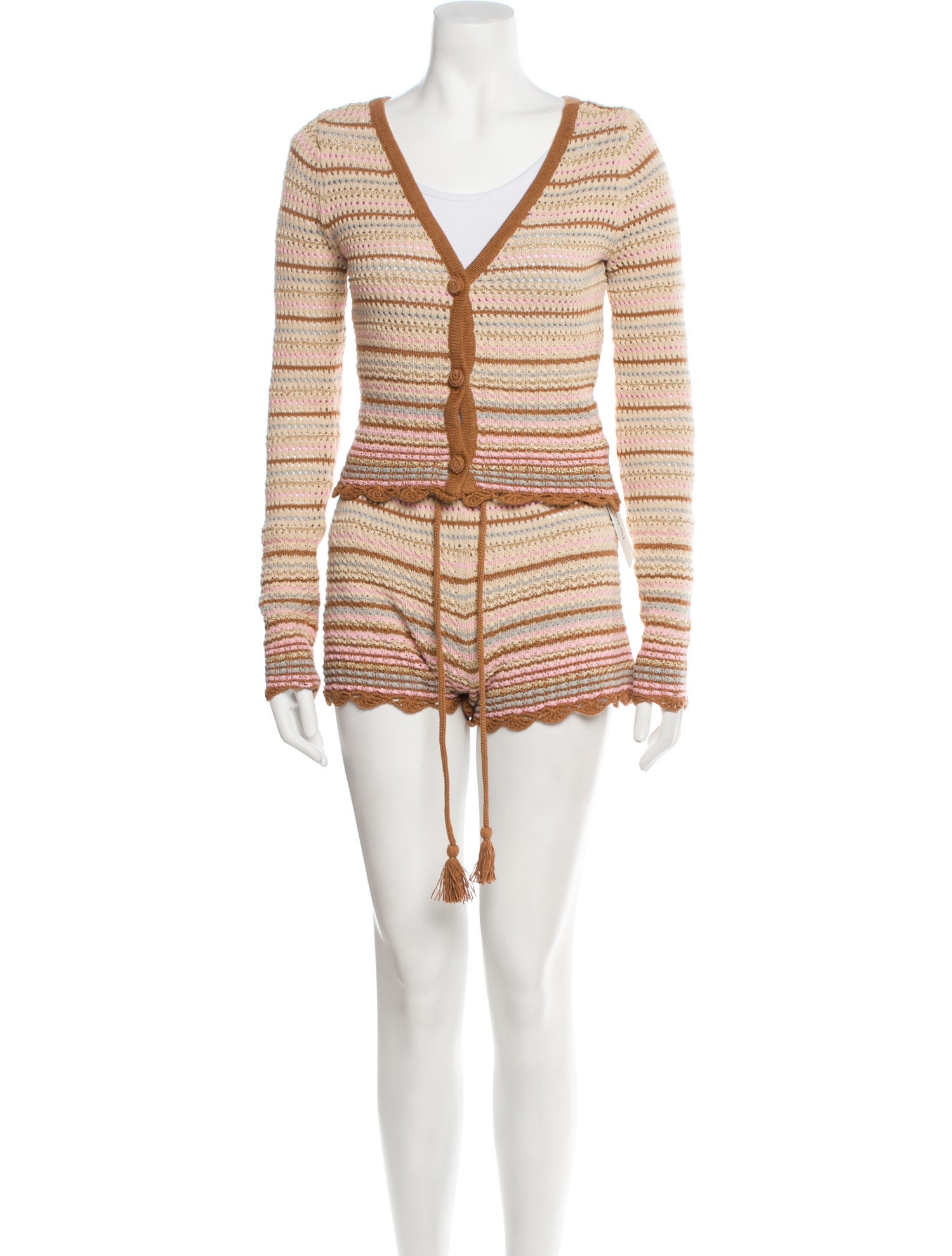 Cara Cara Striped Embroidered Accent Short Set w/ Tags