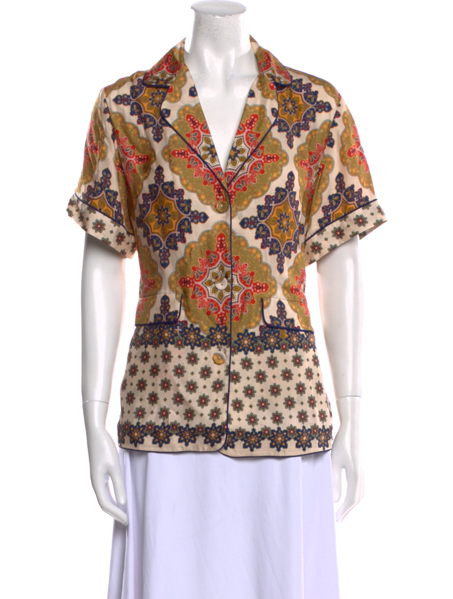 Cara Cara Printed Short Sleeve Button-Up Top