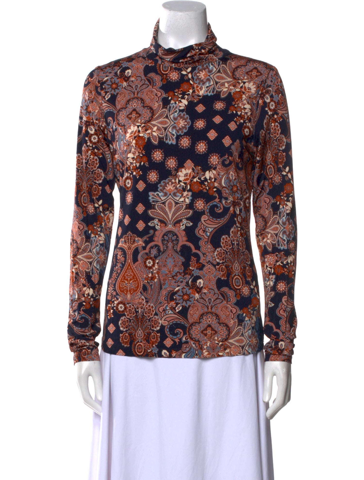 Cara Cara Printed Mock Neck Button-Up Top