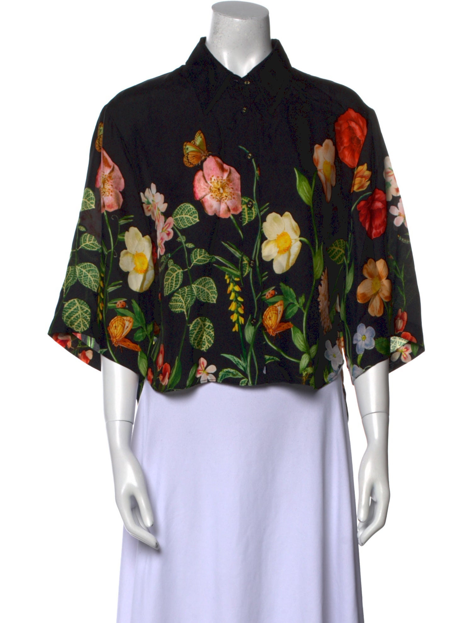 Cara Cara Floral Print Three-Quarter Sleeve Crop Top