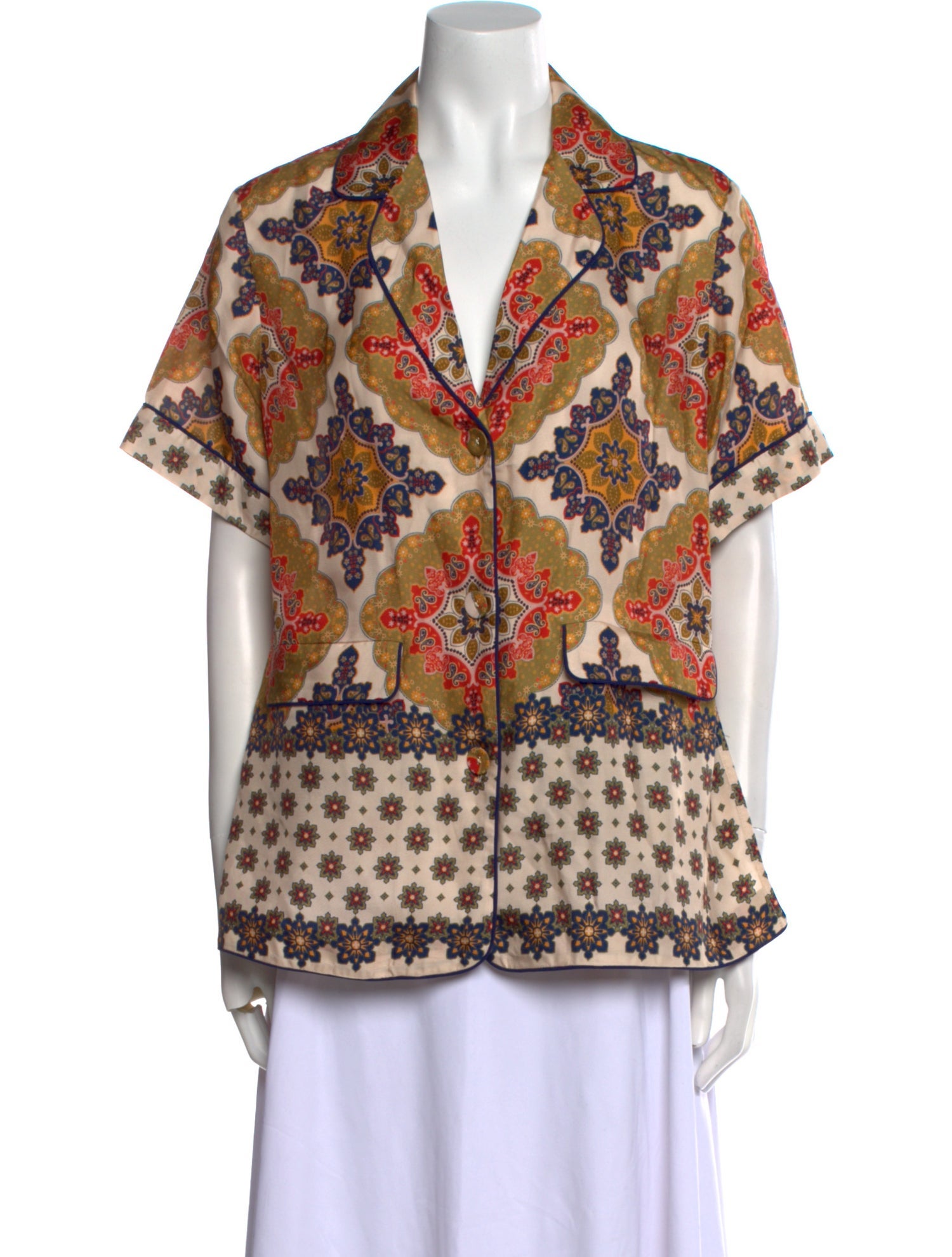 Cara Cara Printed Short Sleeve Button-Up Top