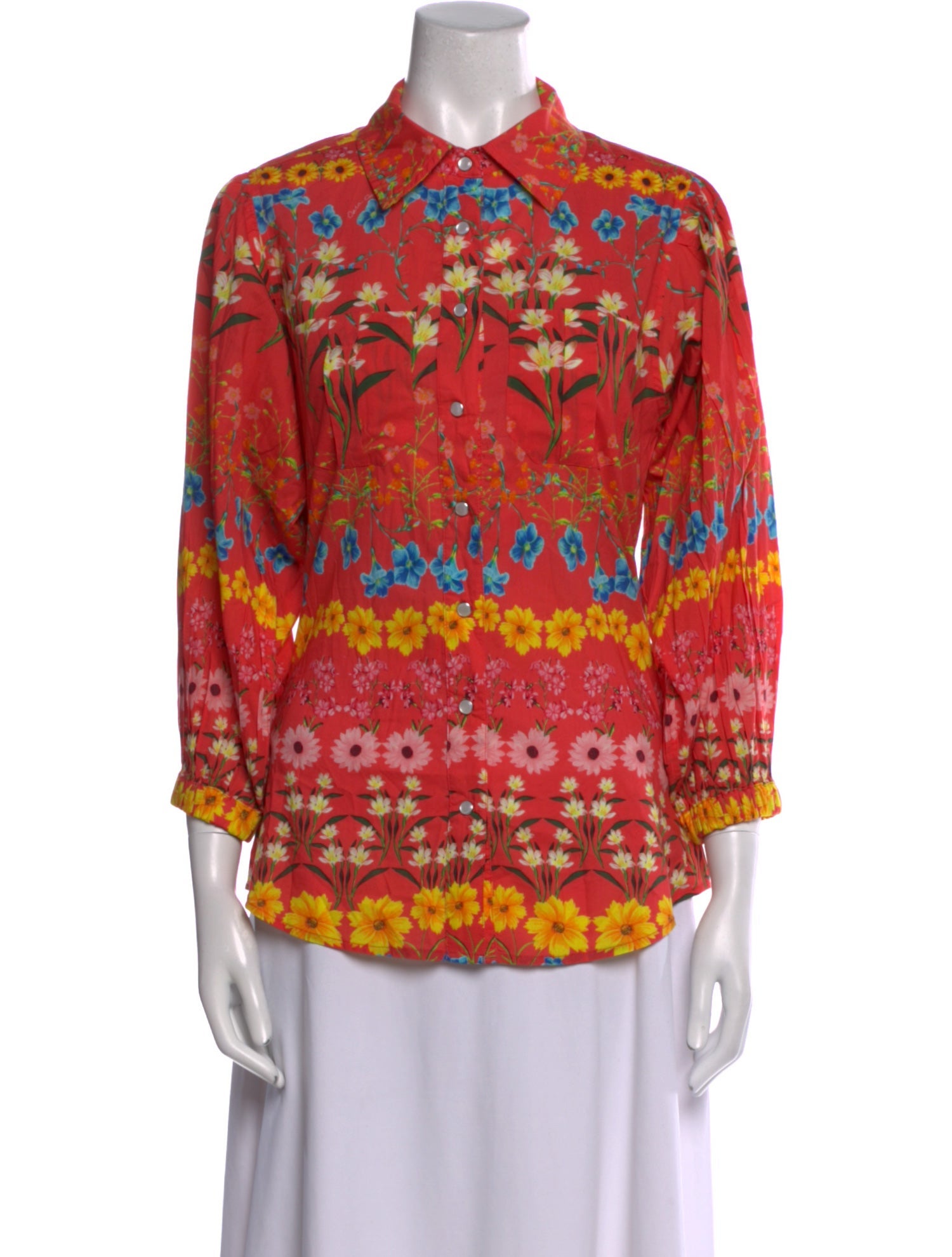 Cara Cara Floral Print Three-Quarter Sleeve Button-Up Top w/ Tags