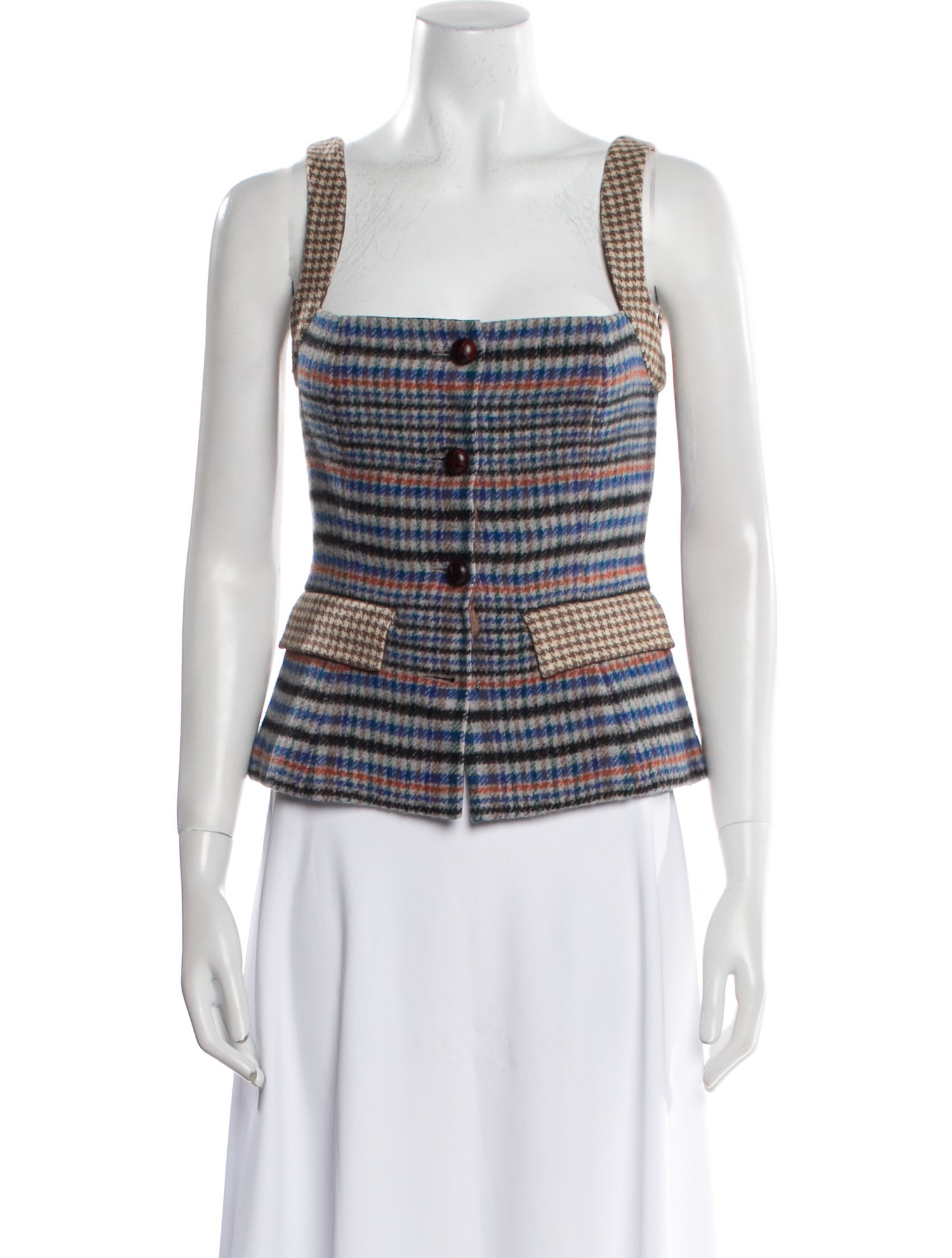 Cara Cara Plaid Print Square Neckline Crop Top