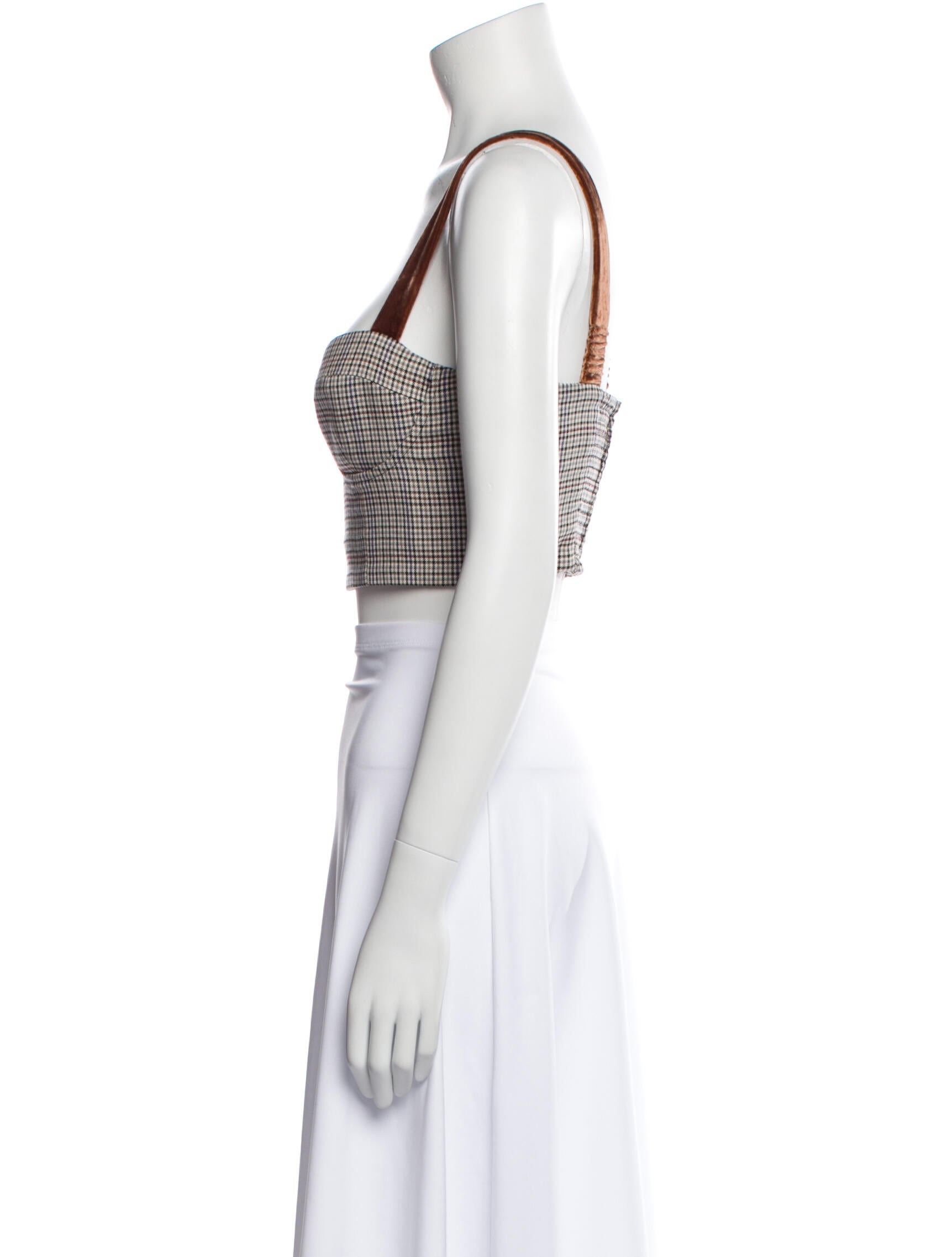 Cara Cara Plaid Print Square Neckline Crop Top