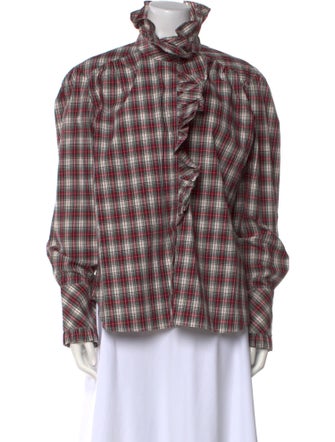 Cara Cara Plaid Print Mock Neck Button-Up Top