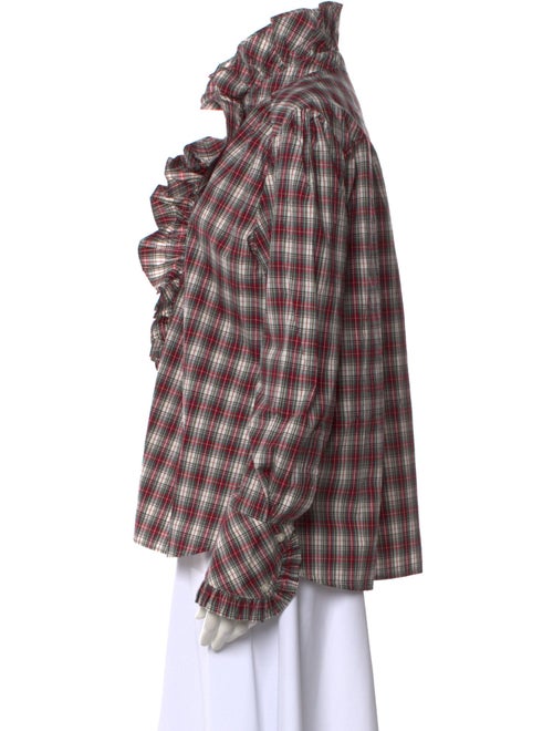 Cara Cara Plaid Print Mock Neck Button-Up Top