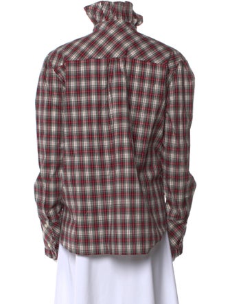 Cara Cara Plaid Print Mock Neck Button-Up Top