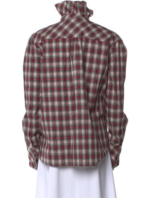 Cara Cara Plaid Print Mock Neck Button-Up Top