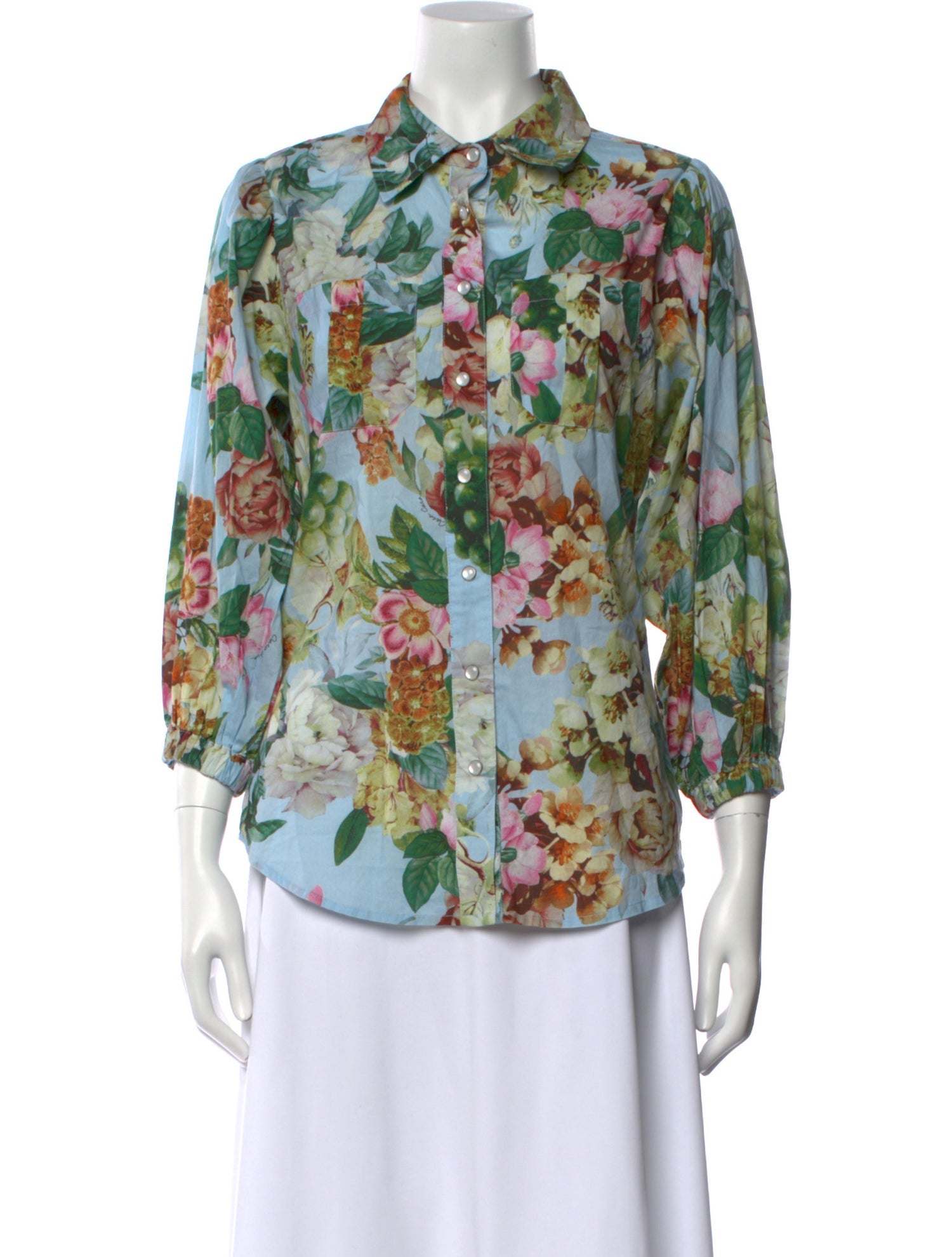 Cara Cara Floral Print Three-Quarter Sleeve Button-Up Top