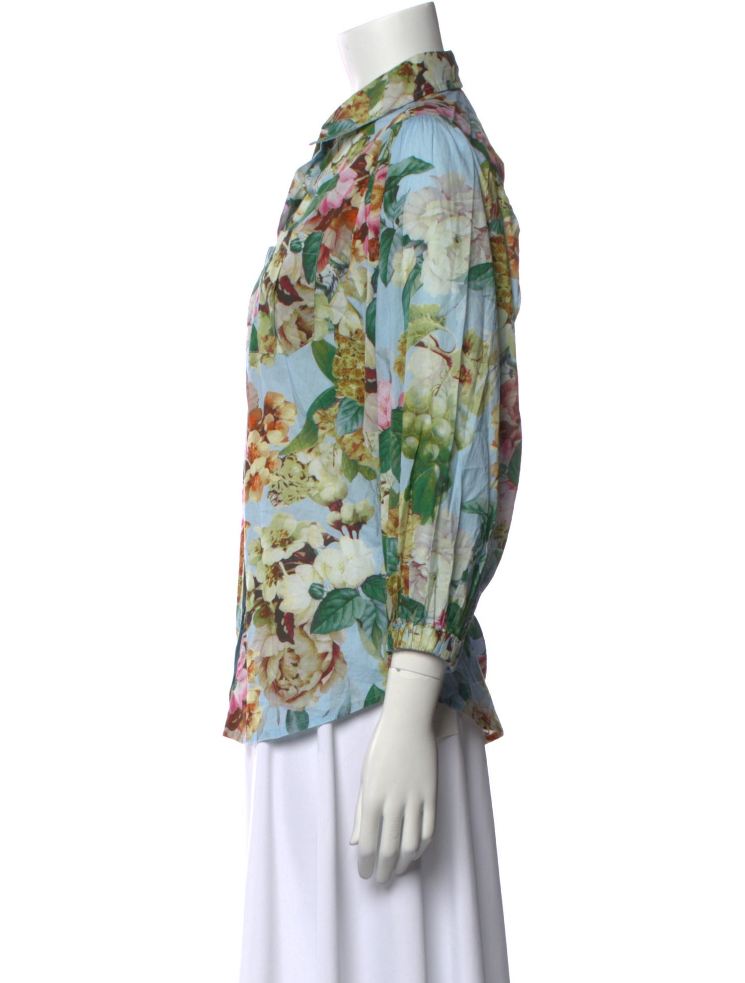 Cara Cara Floral Print Three-Quarter Sleeve Button-Up Top