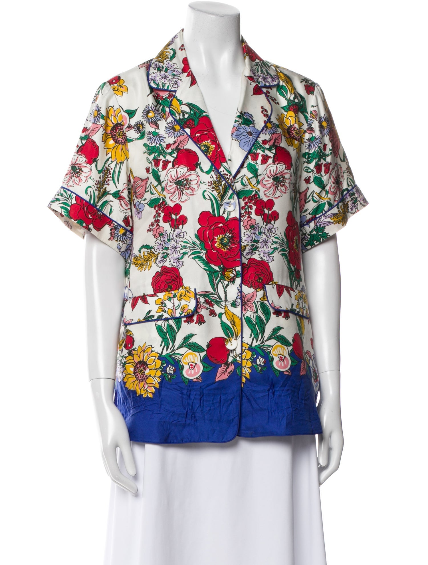 Cara Cara Silk Floral Print Button-Up Top