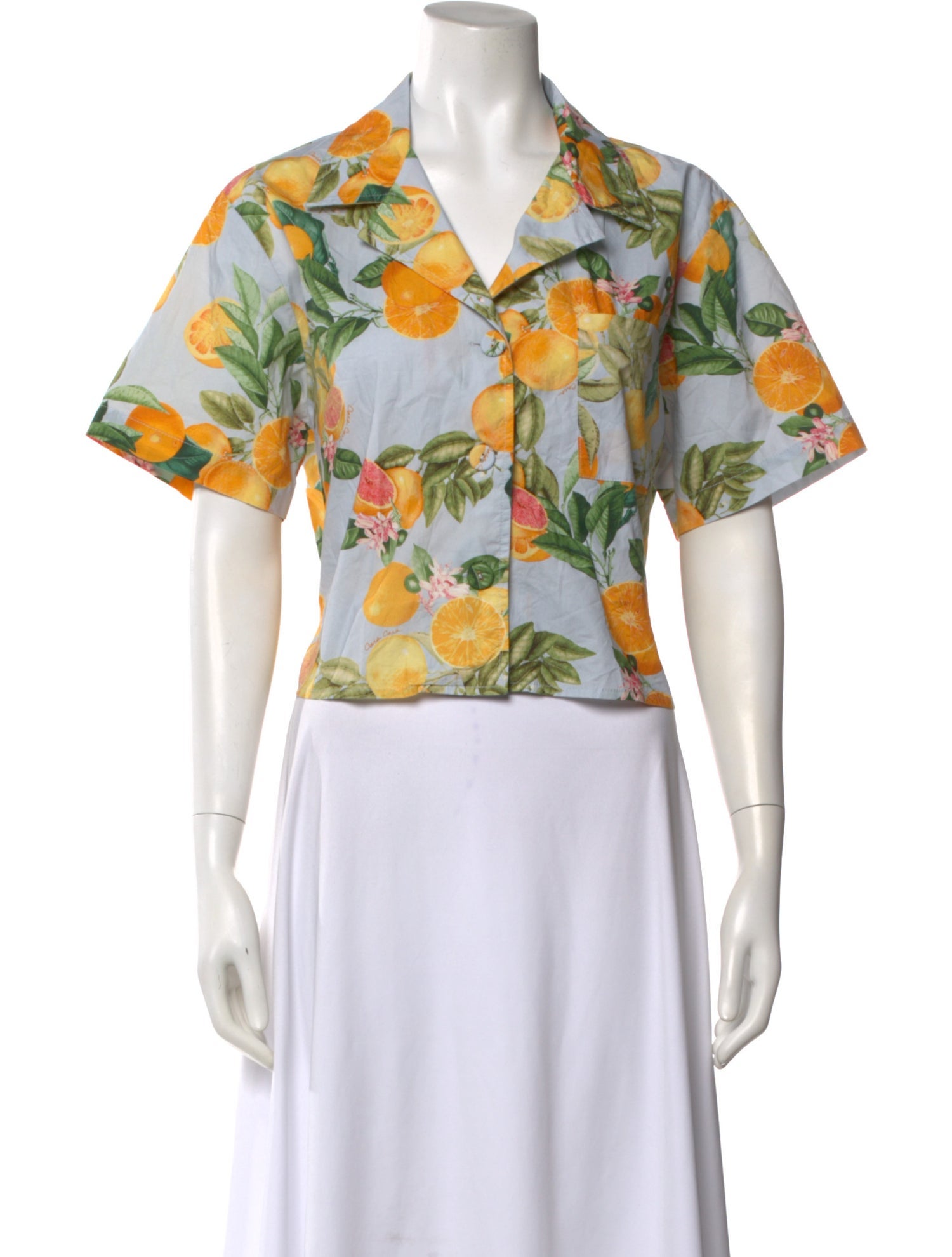 Cara Cara Floral Print Short Sleeve Button-Up Top