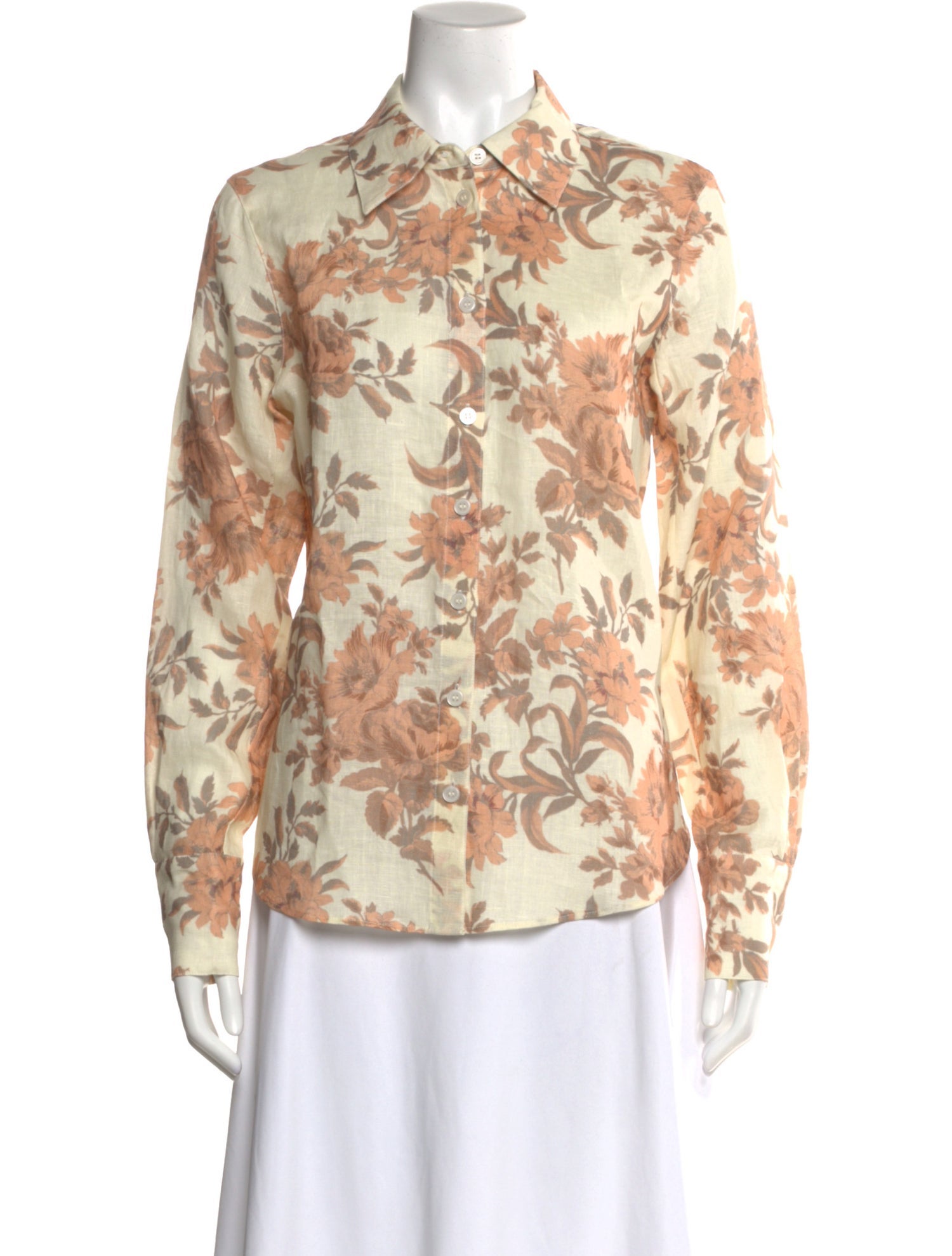 Cara Cara Linen Floral Print Button-Up Top