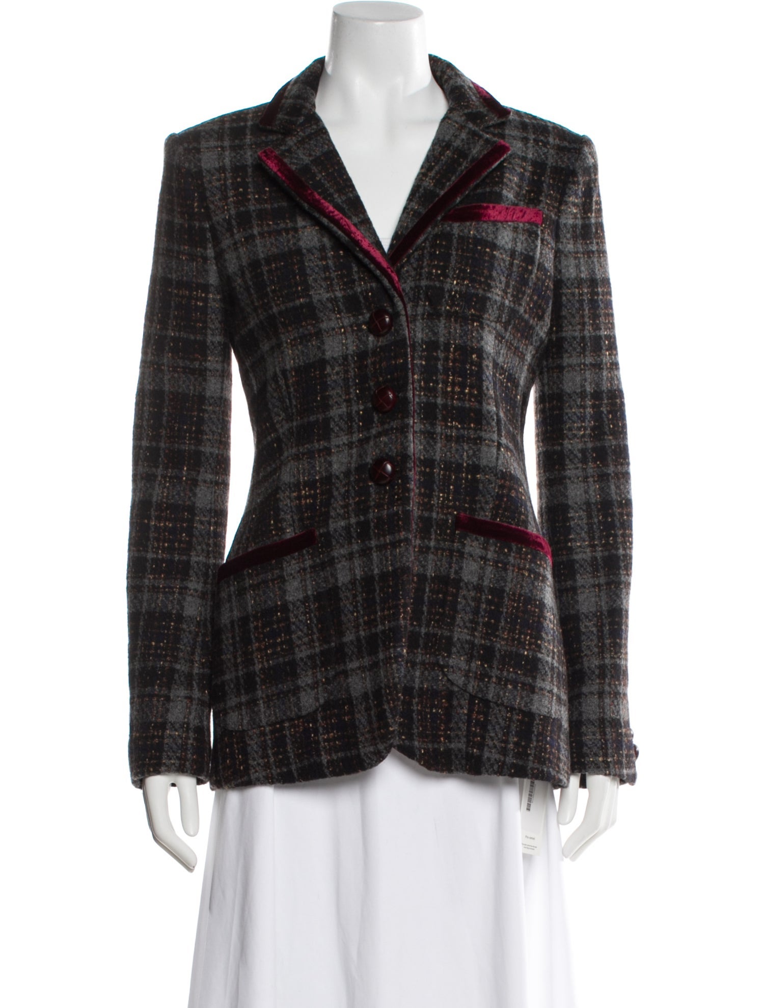 Cara Cara Wool Plaid Print Blazer