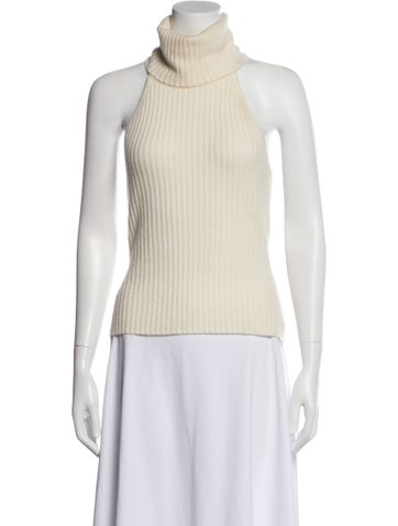 Pre-owned Cara Cara Wool Turtleneck Top In White
