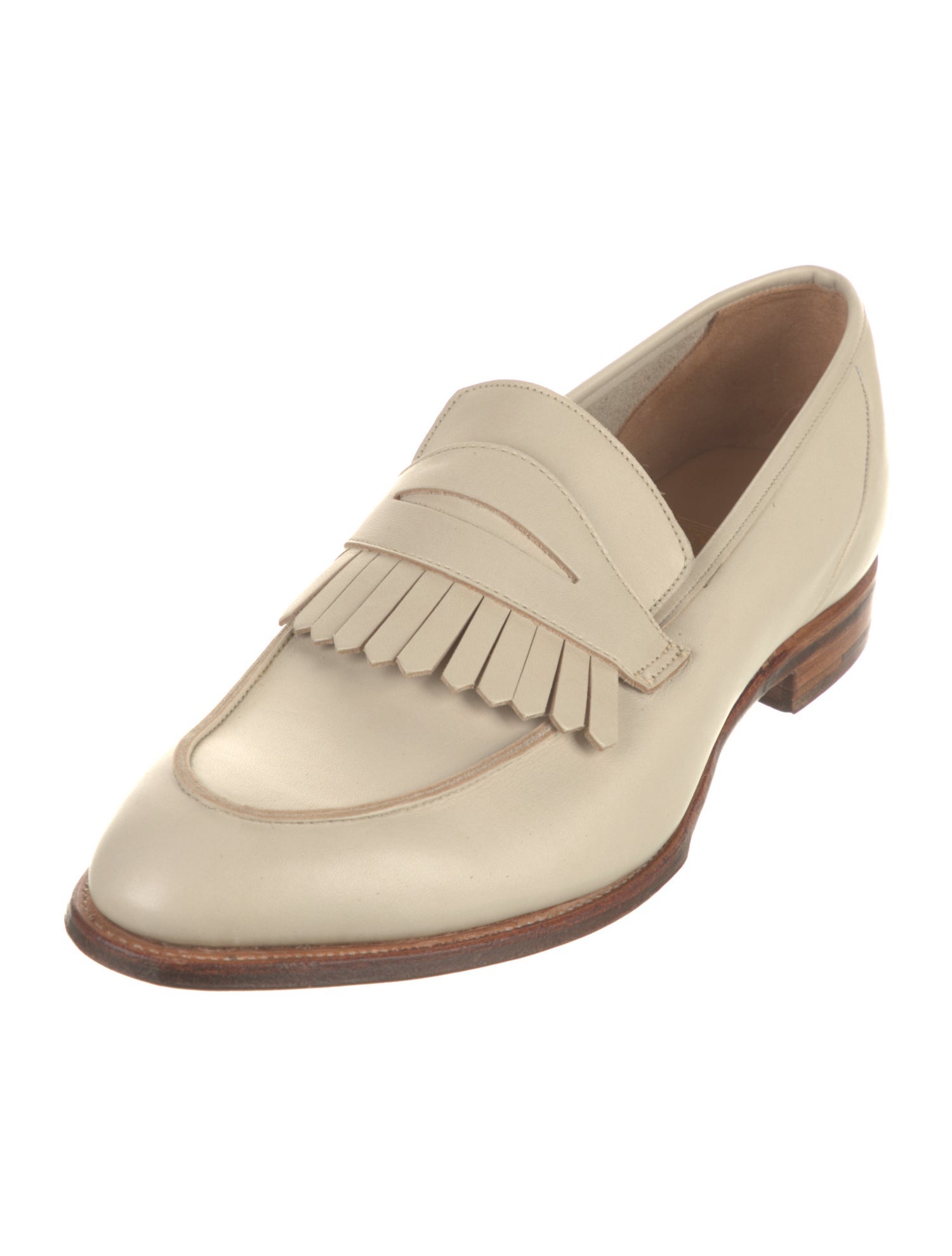 Crockett & Jones Leather Fringe Trim Accent Dress Loafers