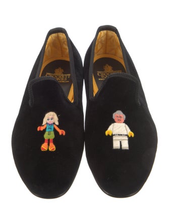 Crockett & Jones Velvet Embroidered Accent Loafers