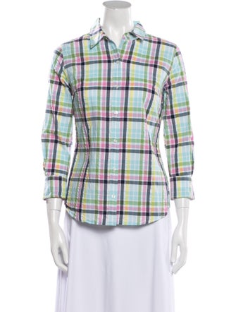 Circolo 1901 Plaid Print Three-Quarter Sleeve Button-Up Top