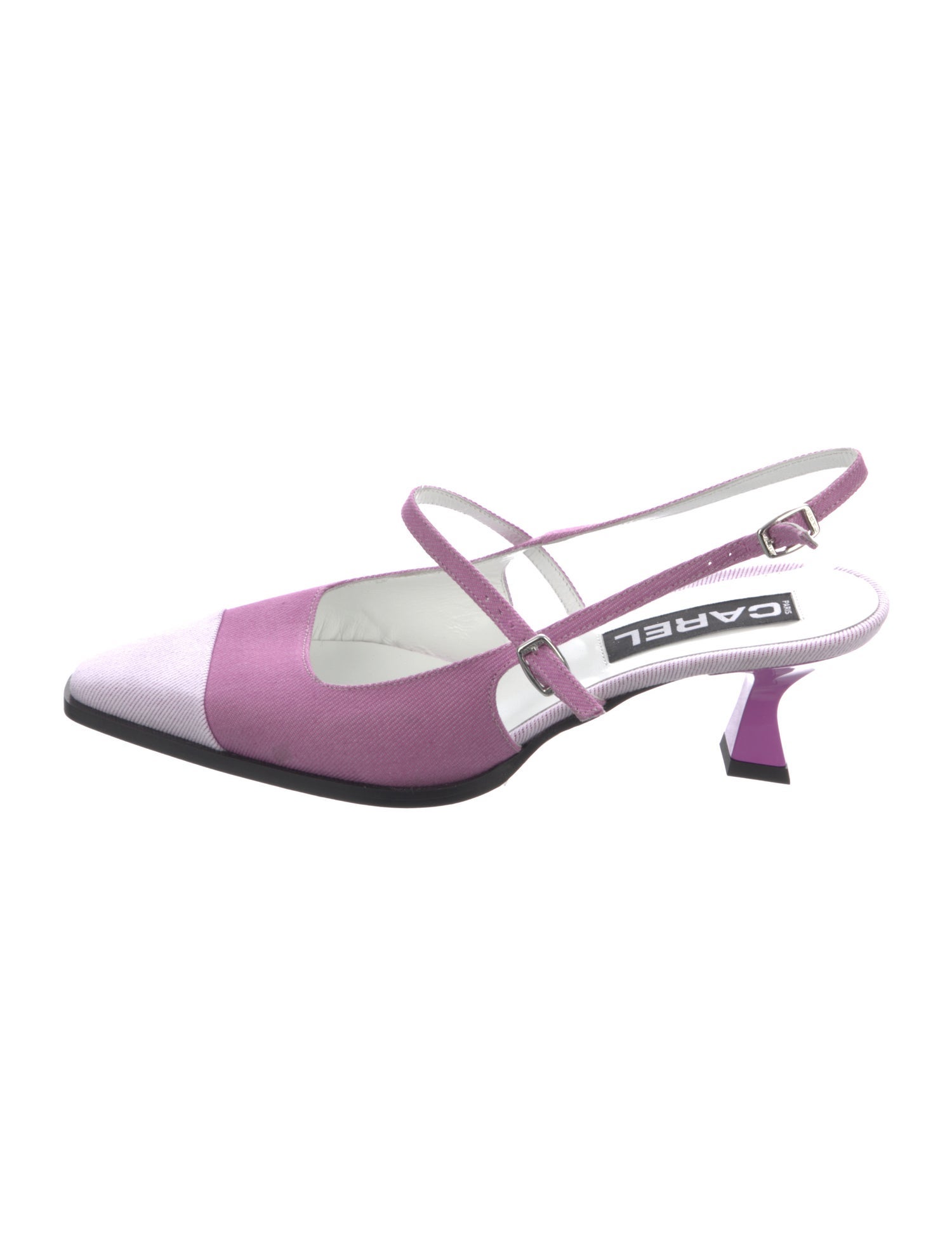 Carel Paris Canvas Colorblock Pattern Slingback Pumps Purple Pumps