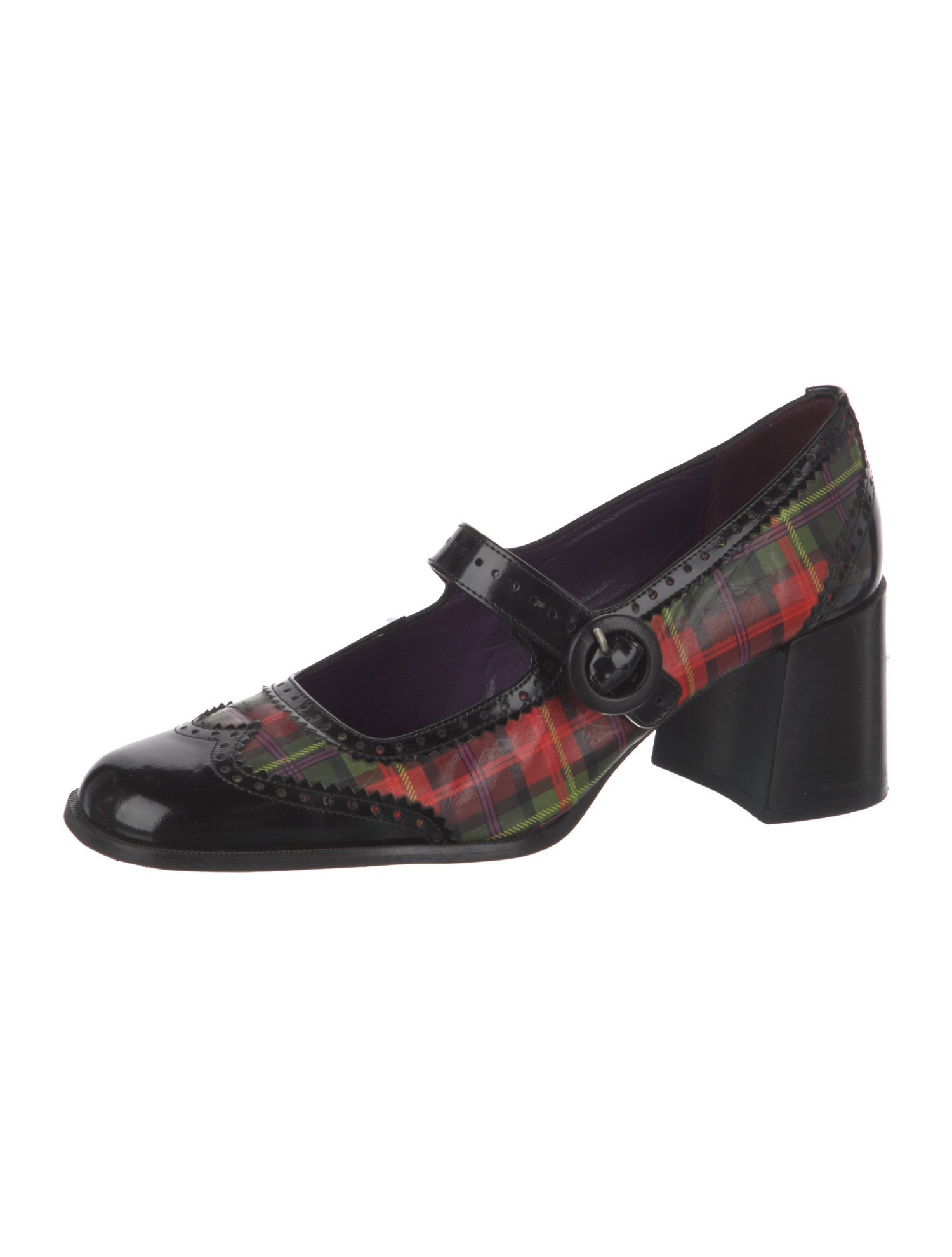 Carel Paris Leather Plaid Print Pumps