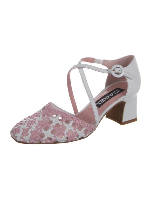 Carel Paris Leather Colorblock Pattern T-Strap Pumps