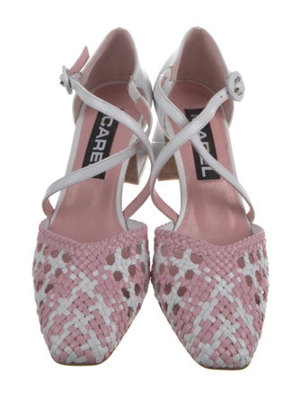 Carel Paris Leather Colorblock Pattern T-Strap Pumps