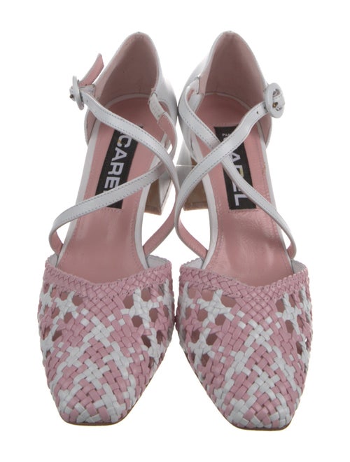 Carel Paris Leather Colorblock Pattern T-Strap Pumps