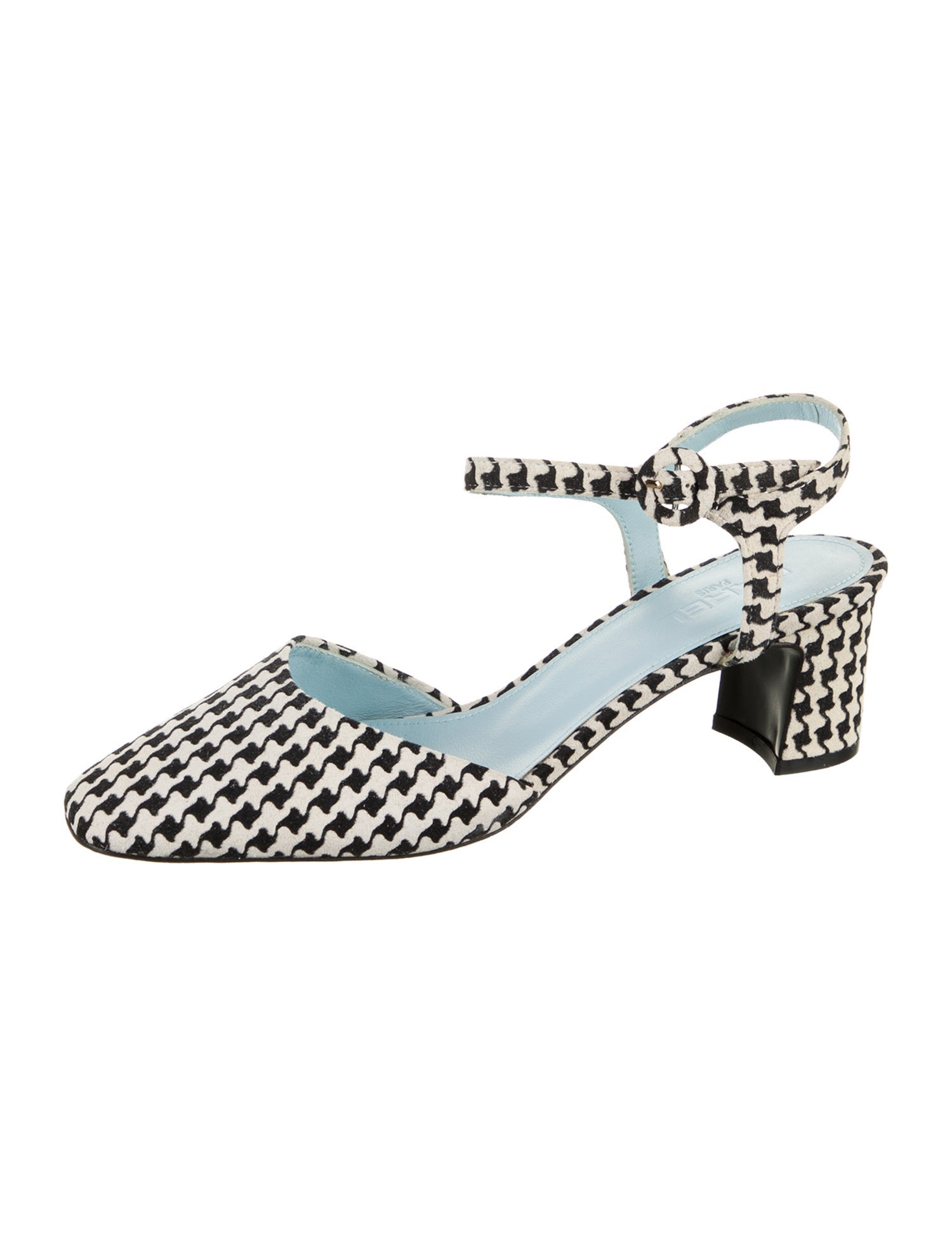 Carel Paris Houndstooth Print Leather Trim Embellishment Slingback Pumps