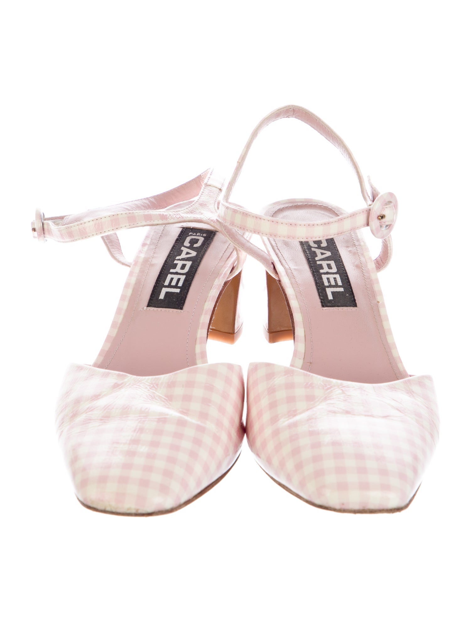 Carel Paris Patent Leather Plaid Print Slingback Pumps