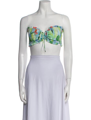 Charo Ruiz Tops Floral Print Strapless Crop Top M