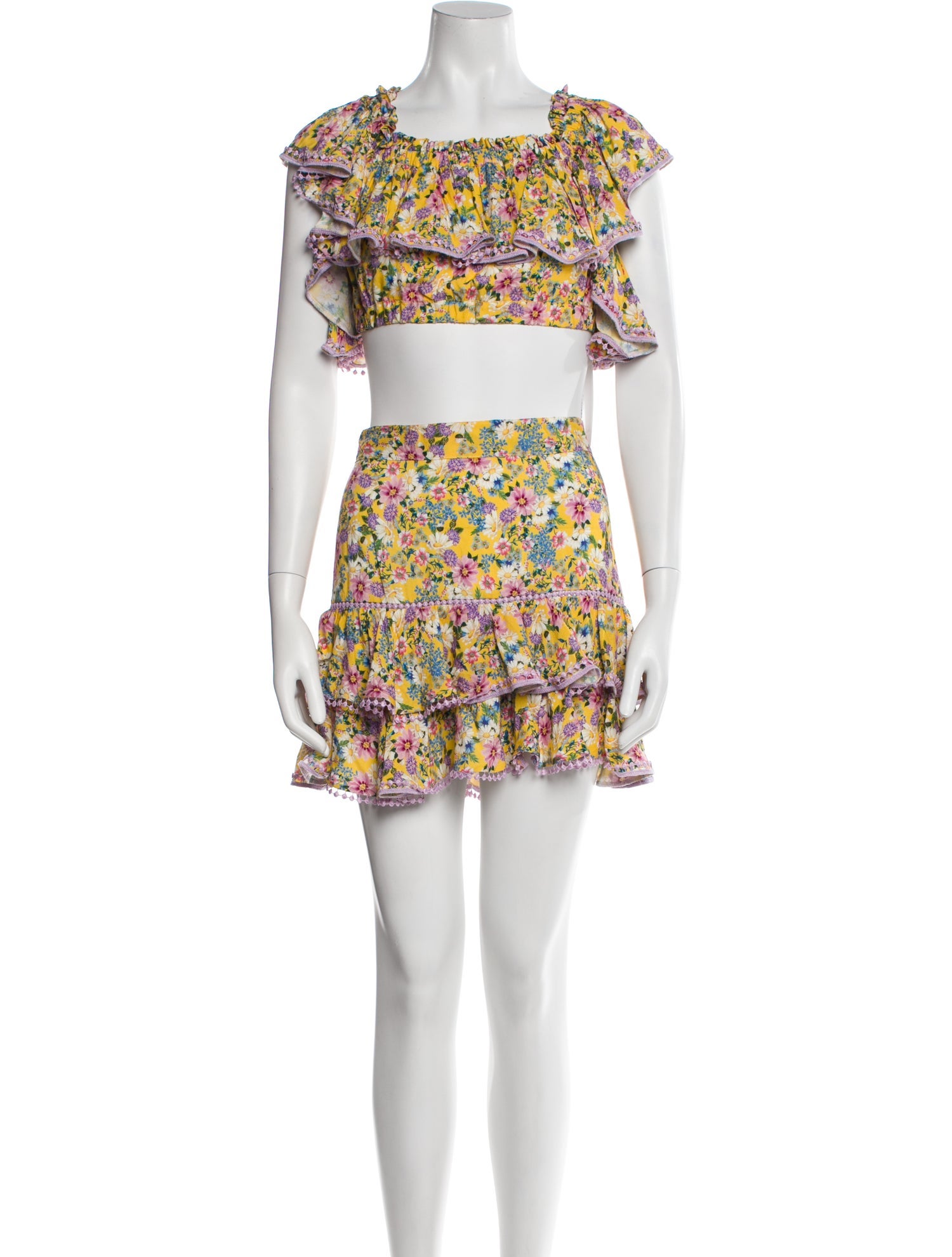 Charo Ruiz Floral Print Ruffle Embellishment Skirt Set