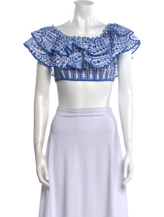 Charo Ruiz Printed Bateau Neckline Crop Top
