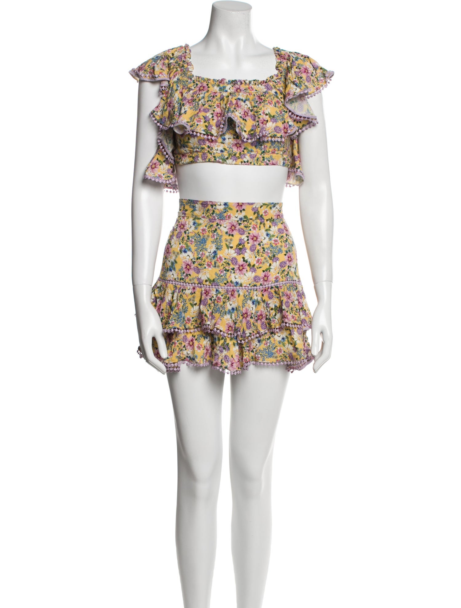 Charo Ruiz Floral Print Ruffle Embellishment Skirt Set